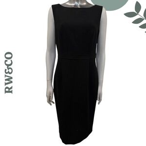 RW&CO Black Sheath Dress – V-Back, Stretch Lined, Waist Detail – Size 8
